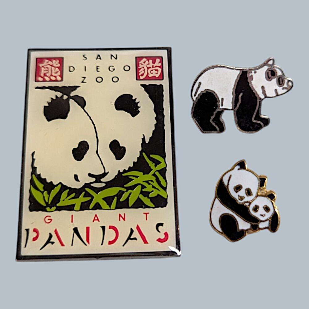 San Diego Zoo Panda Lot Giant Pandas Magnet 2 Hat Lapel Pins Mama And Baby Panda